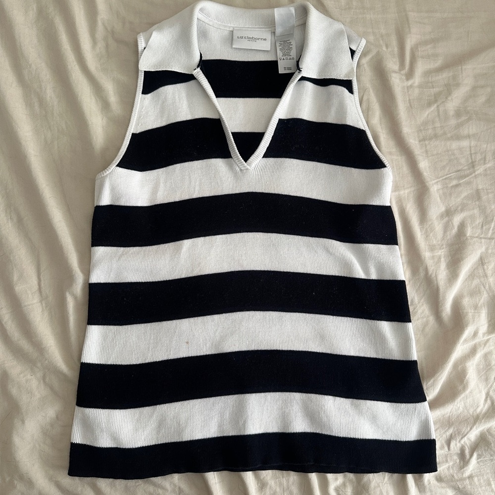 Liz Claiborne Black and White Striped Tank Top